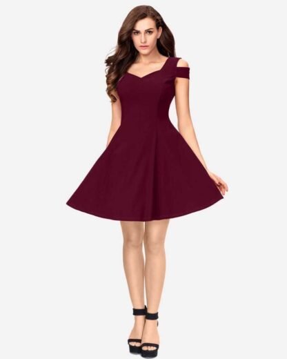 Women Skater Maroon Dress - Image 3