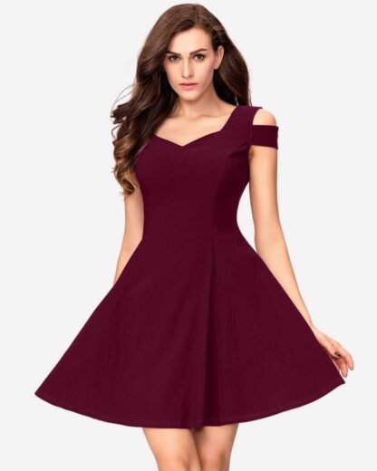Women Skater Maroon Dress